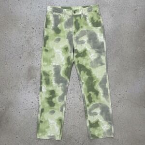 High Rise Wide Leg Baggy Jeans Green Cotton Twill‎ Pants size Small